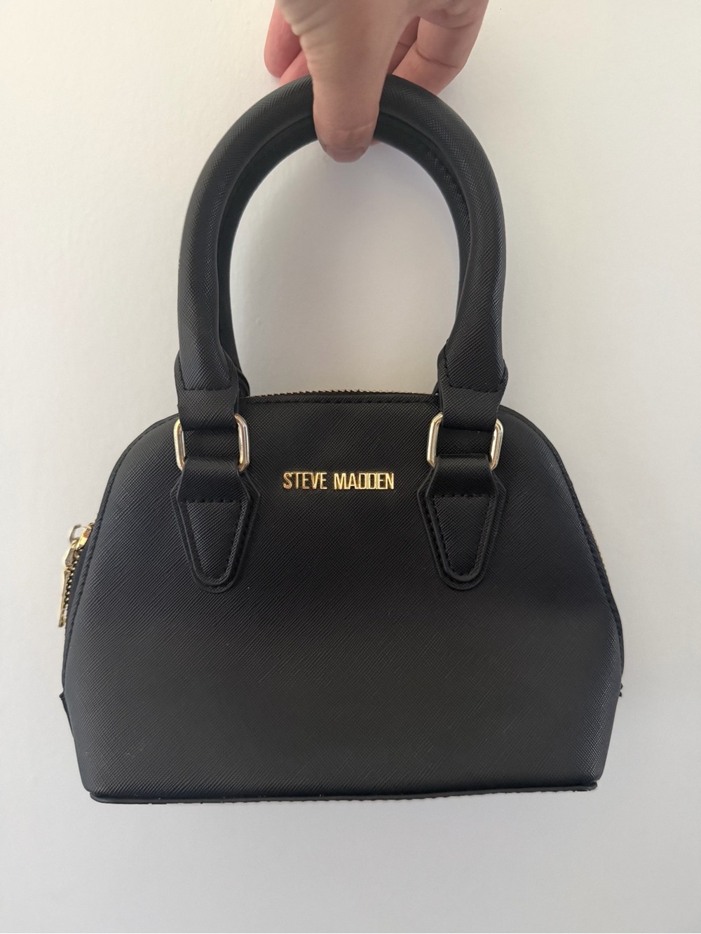 Steve Madden Black Mini Dome Satchel with Gold Hardware